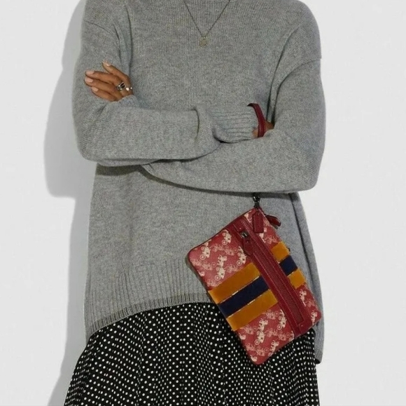 Coach Charlie Pouch with Horse and Carriage Print and Varsity Stripe Deep Red - Picture 3 of 6